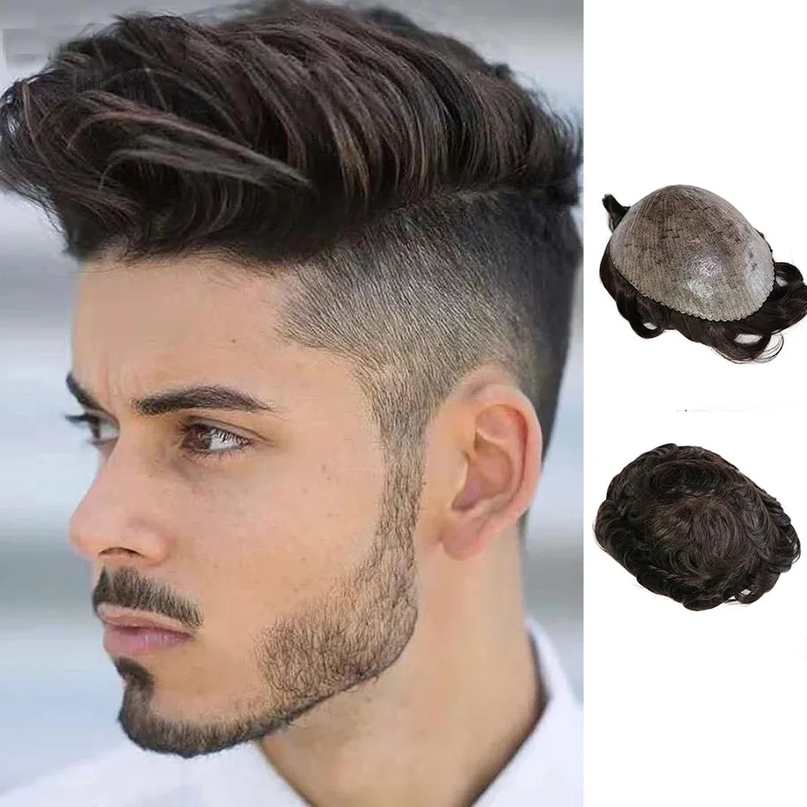 Super Durable Thin Skin Toupee Full Pu Brown Blonde Black Hair Men's Human Hair Wig Male Capillary Prosthesis Replacement System human hair toupee