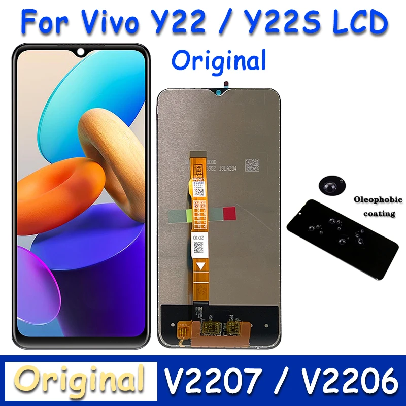 

Дисплей 6,55 дюйма для Vivo Y22 V2207, ЖК-дисплей кодирующий преобразователь сенсорного экрана в сборе, замена для Vivo Y22s V2206, экран с рамкой