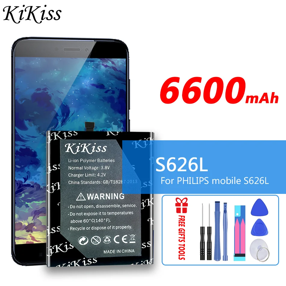 

6600mAh KiKiss 100% New Battery for PHILIPS mobile S626L model S626L Mobile Phone Batteries