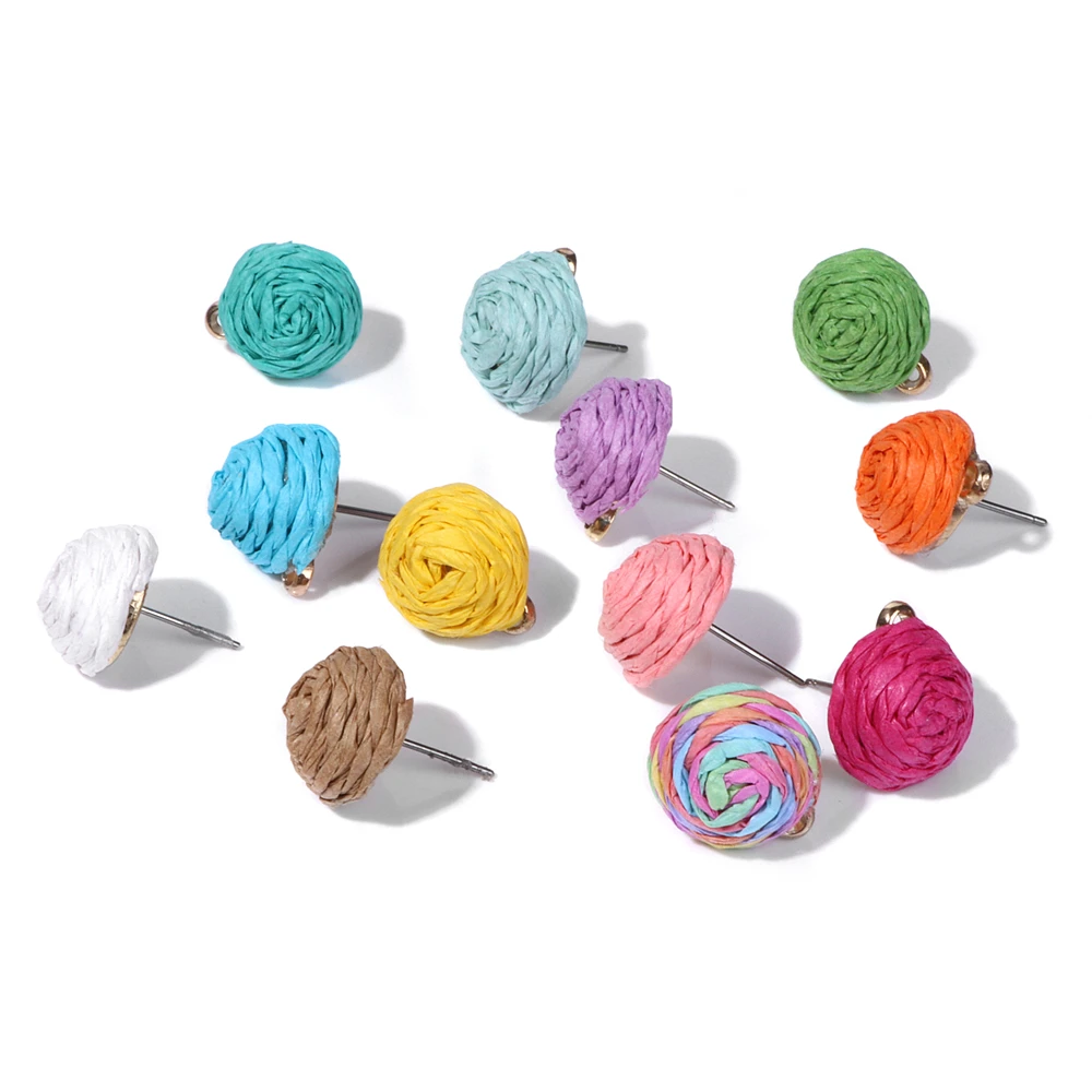 HandmadeRoundWovenStrawRaffiaBloomingDropEarringsAccessories