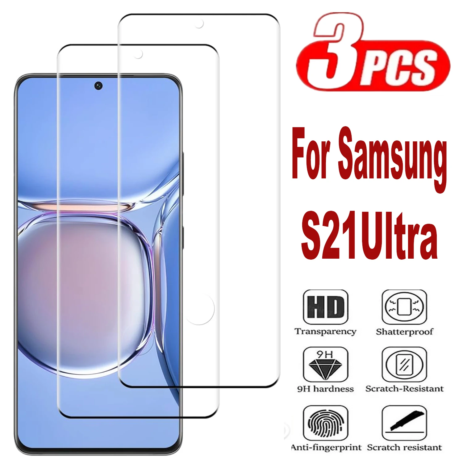 

3Pcs Tempered For Samsung Galaxy S21 S24 Ultra 5G 3D Curved Screen Protector Glass