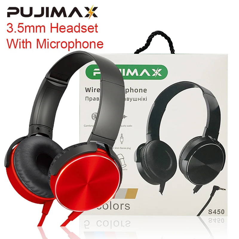 

PUJIMAX New 3.5mm Wired Gaming Headphones Game Headset Noise Cancelling Earphone Bass HiFi Sound For Smartphone MP3 With Mic