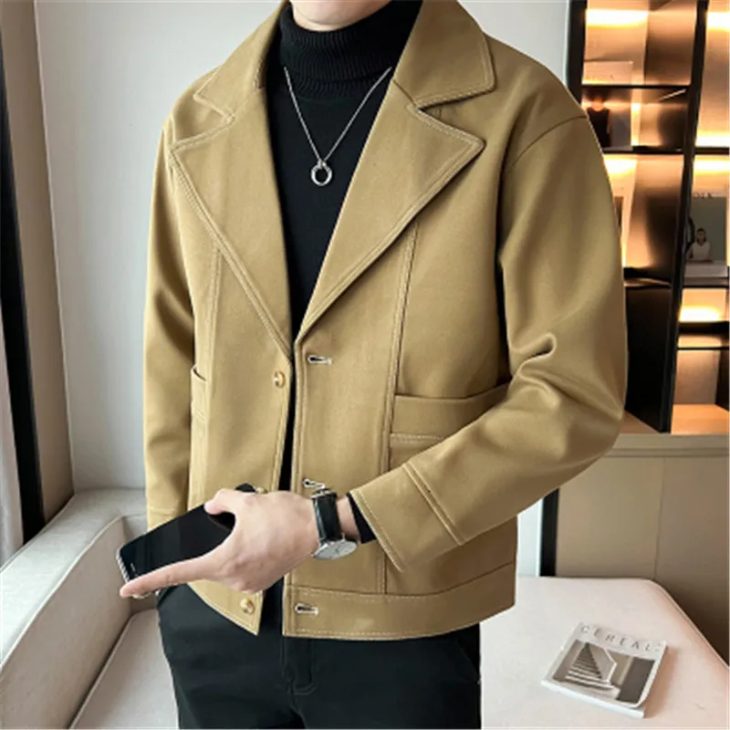 

Men Thicken Jacket Coat Turn-down Blazer Collar Woolen Jacket Male Open Wire Designer Winter Casual Overcoat Youth Man Clothes