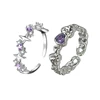 4XBF Set of 2 Purple  Adjustable Open Rings Engagement Rings Y2K Adjustable Rings Alloy Material Aesthetic Jewelry 1