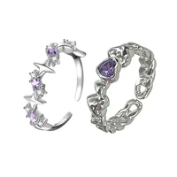 4XBF Set of 2 Purple  Adjustable Open Rings Engagement Rings Y2K Adjustable Rings Alloy Material Aesthetic Jewelry 1