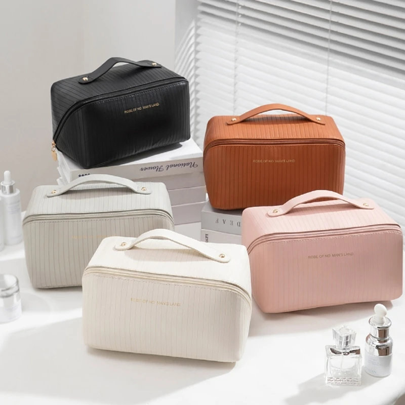and Spacious Vertical Striped Toiletry Bag Cosmetic Bags Must Have for Fashionable