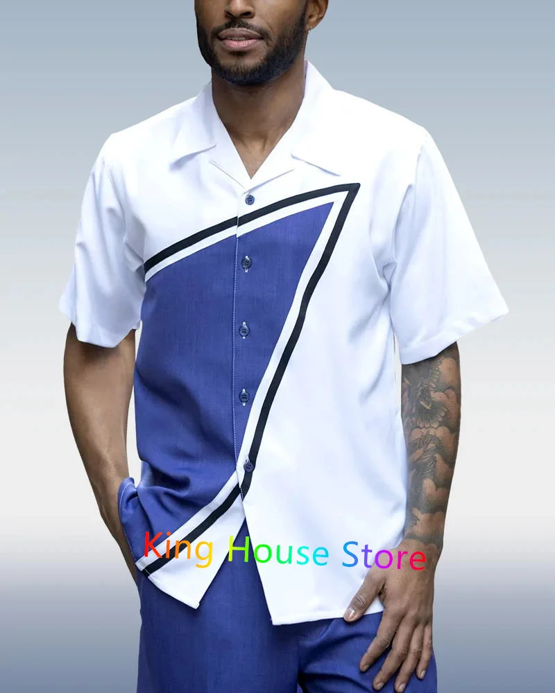 Men's 2 Piece Sets Shirt Hawaiian Set Summer Trip Outfit Button Short Sleeve Shirt+Short Pant Trend Casual Male Clothing Set