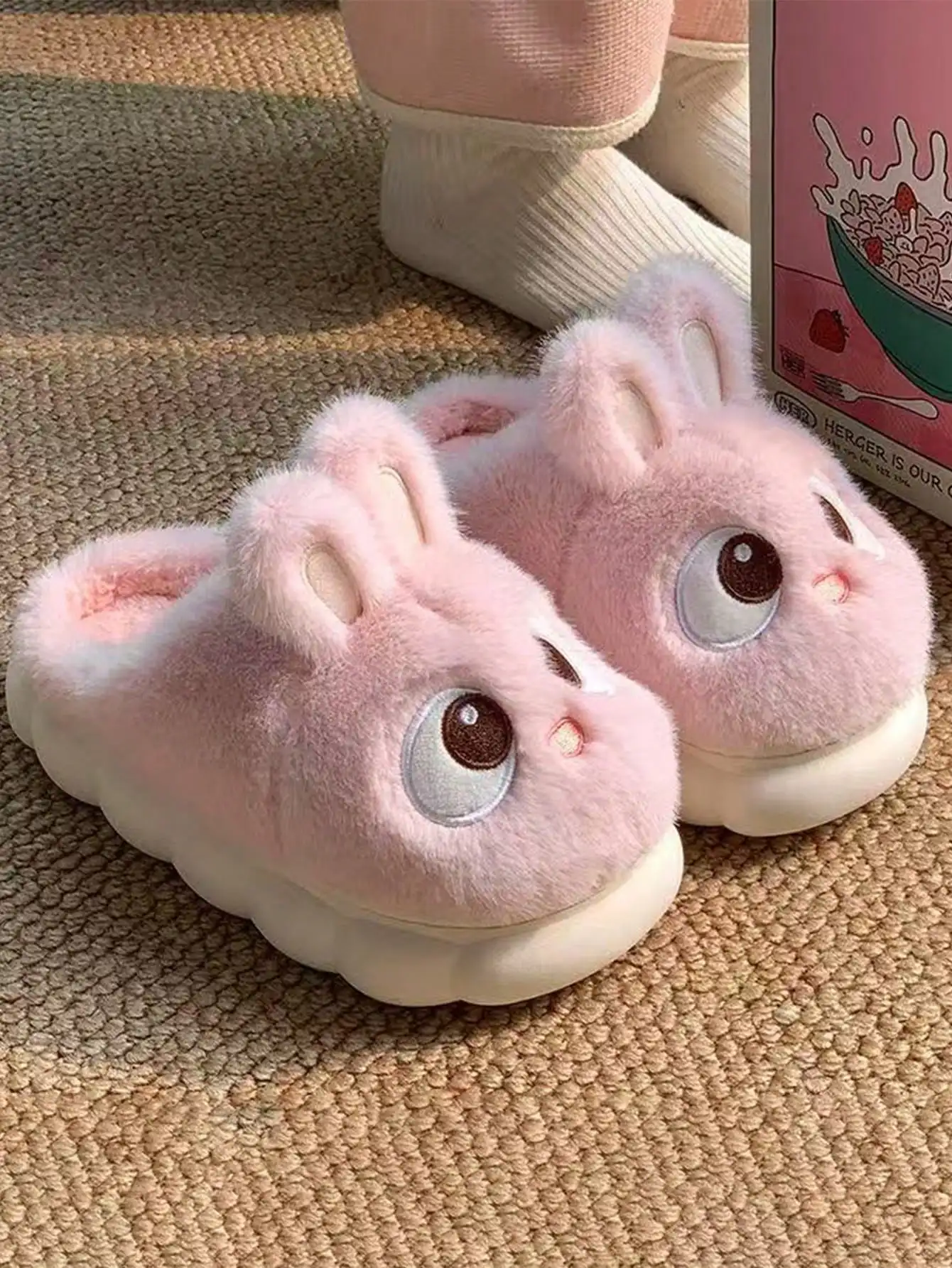 2026 New Style Cartoon Cute Rabbit Slippers for Women, Winter Anti-Slip Warm Comfortable Plush Home Indoor Slides 4