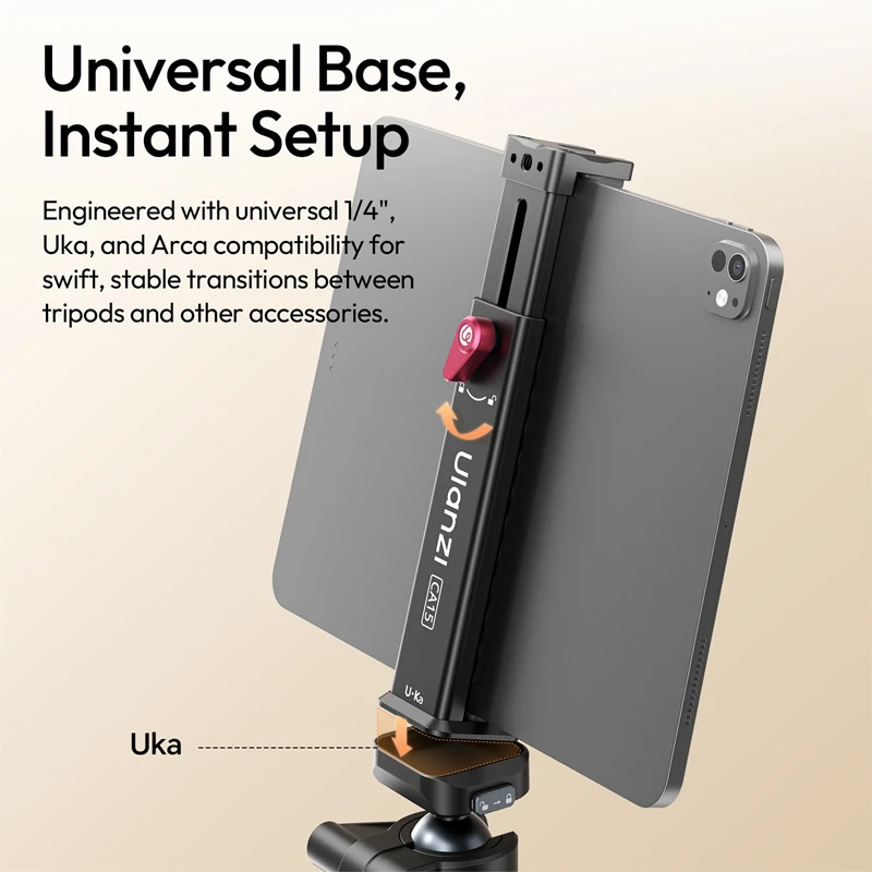 Ulanzi CA15 OneLock Tablet Clamp 13-22.5cm Range with 1/4" Universal Base Cold Shoe Mount for Sheet Music Practice Fitness Shot