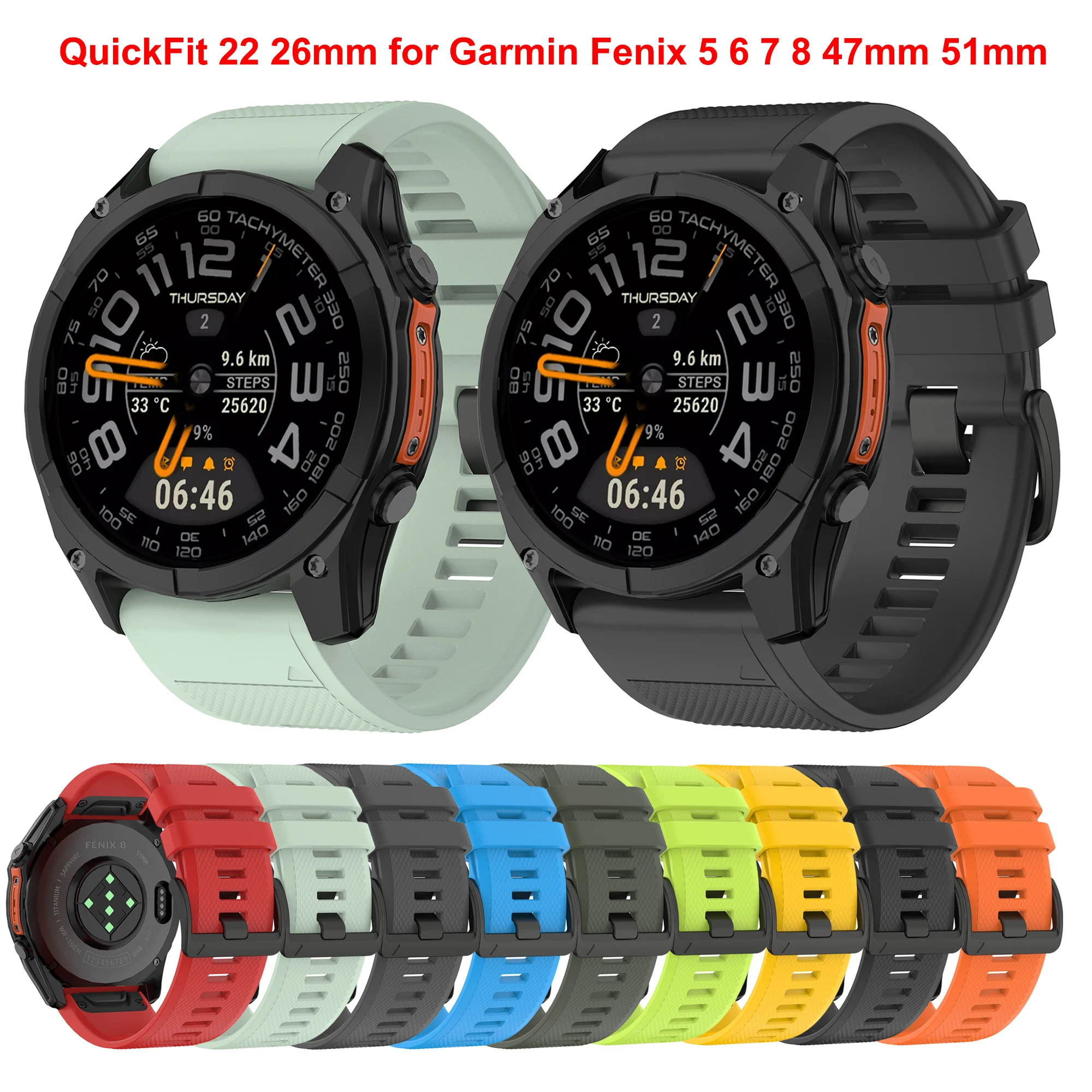 Sports Silicone Strap - QuickFit 22mm & 26mm Bracelet Watchband