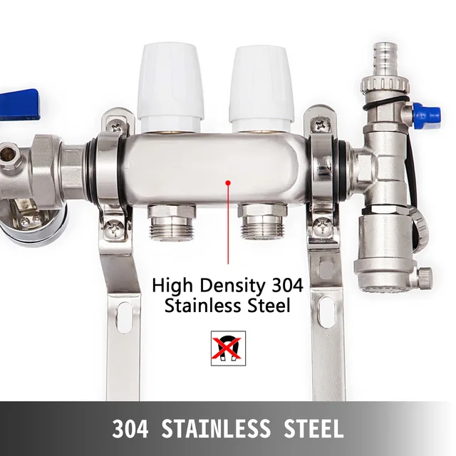 Vevor 2-Branch Pex Radiant Padló Fűtési Elosztó 1/2 "Pex Áramlási Mérőkkel Rozsdamentes Acél Sugárzó Padlócsonkkészlet - Image 4