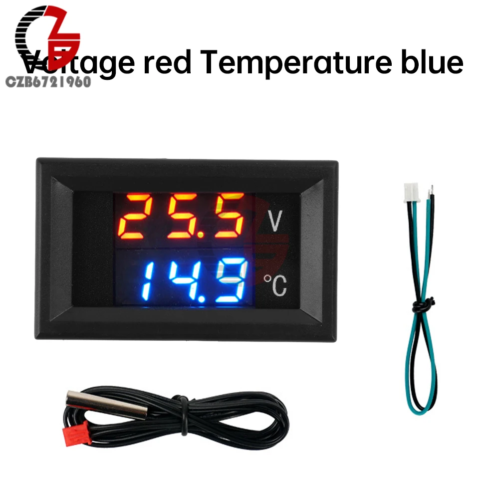 DC4-28VVoltmeterThermometerDigitalDualDisplayVoltageTesterTemperatureMeterNTCProbeTemperatureSensorDetector