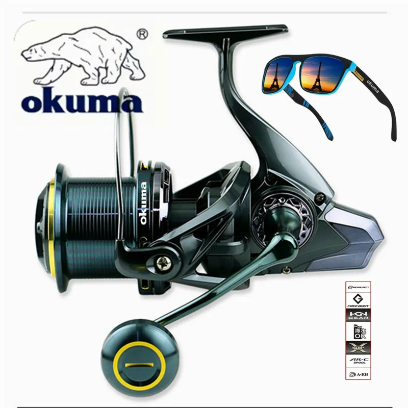 OKUMA Fishing Reel 9000-14000 Metal Long-Distance Casting Wheel Guide Rod Structure 4.7:1 30KG Brake