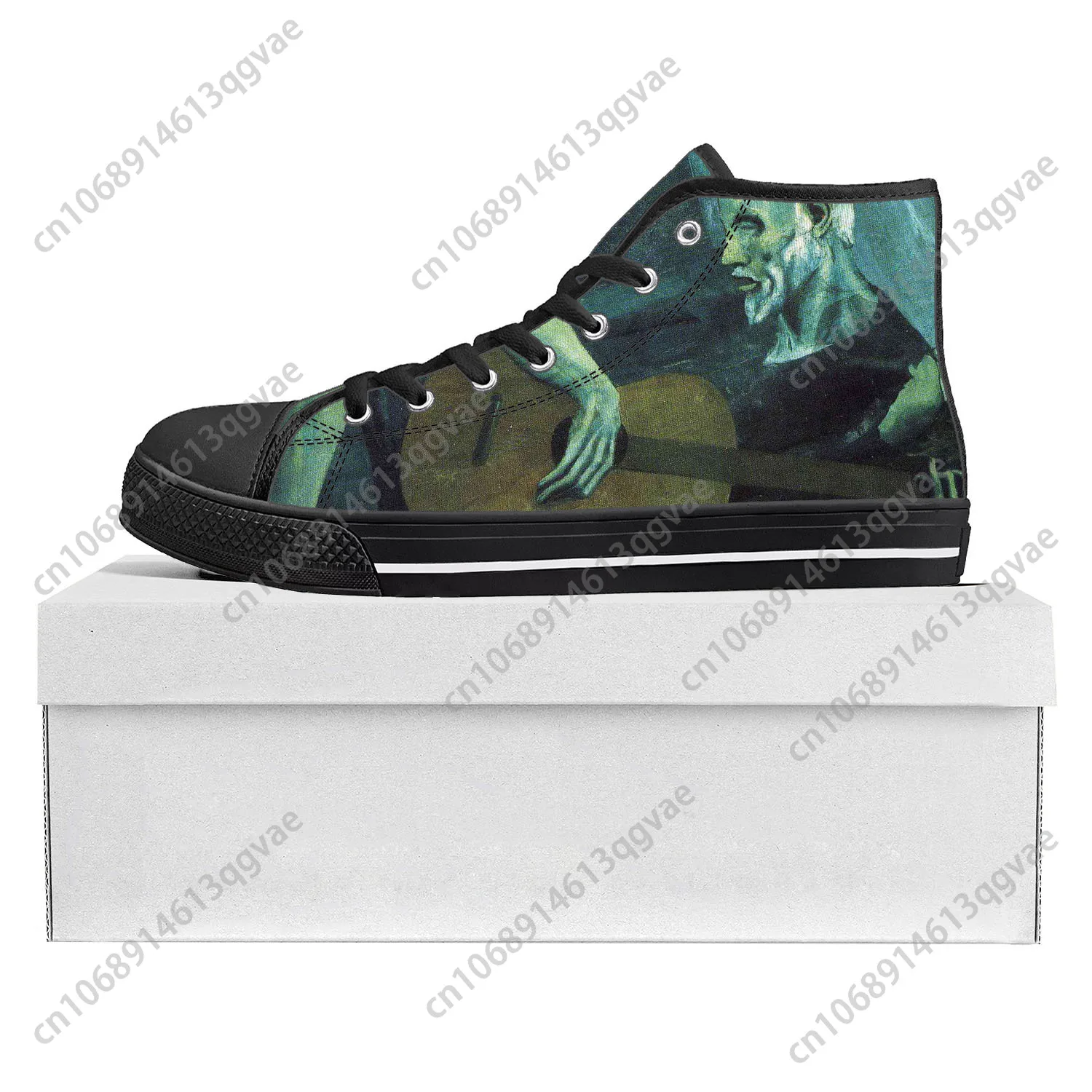 Picasso Famous Oil Paint Old Guitarist High Top Sneakers Di Alta Qualità Uomo Donna Adolescente Canvas Sneaker Coppia Scarpe Personalizzate