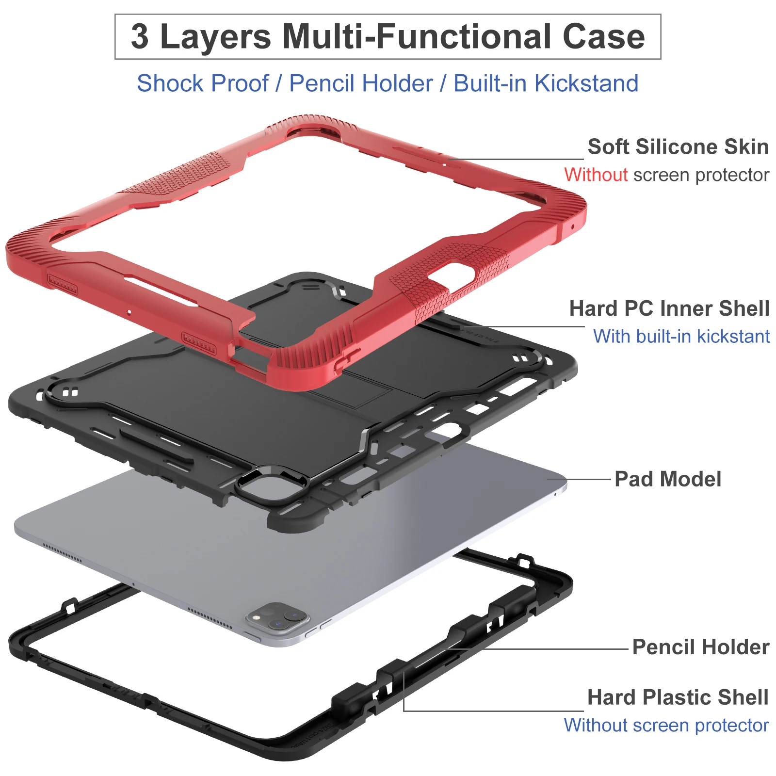 Premium Shockproof Tablet Case with Built-in Stand and Enhanced Lens Protection