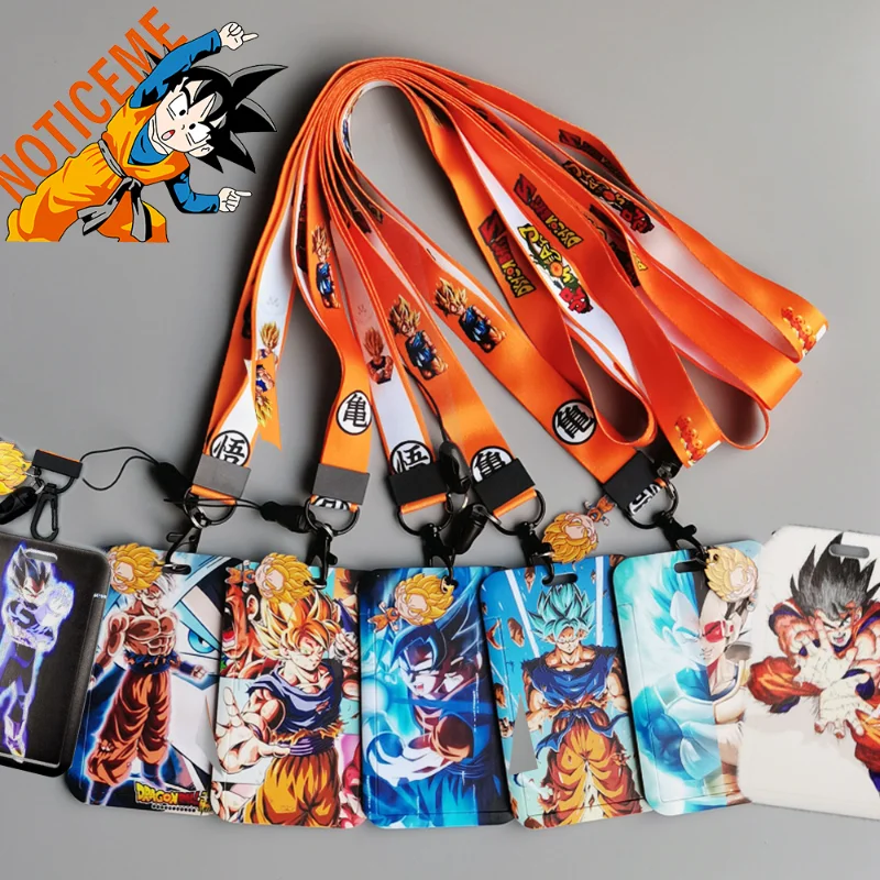 Dragon Ball Student Bus Card Set Cartoon Mobile Phone Lanyard Anime Vegeta Iv Son Goku Bank Card Protector Regalo Di Natale