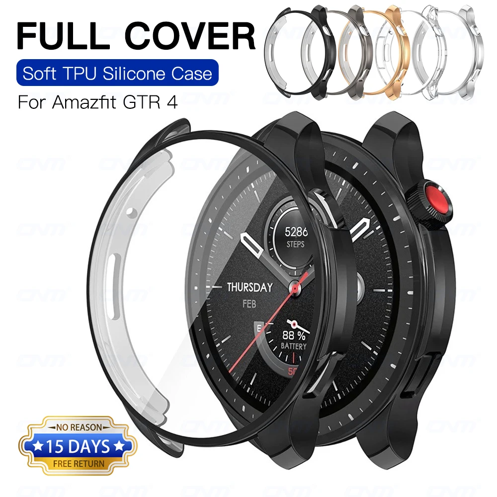 

Glossy TPU Soft Protective Case For Amazfit GTR 4 3 GTR4 360 Full Coverage Screen Protector Watch Electroplated Shell Cover