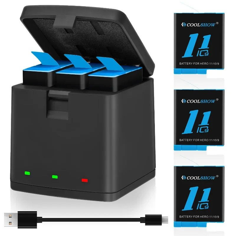 Batteria Da 1800Mah Per Gopro Hero 11 Caricabatterie Nero Per Gopro 12 Hero10 Hero11 Hero 9 Batteria Action Camera Accessori