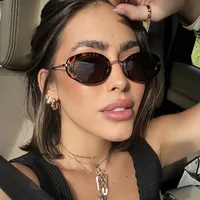 Lunettes de soleil rétro à petite monture ovale, nuances de luxe en métal de styliste pour femmes, marque de mode léopard, lunettes de soleil de plage pour dames 2
