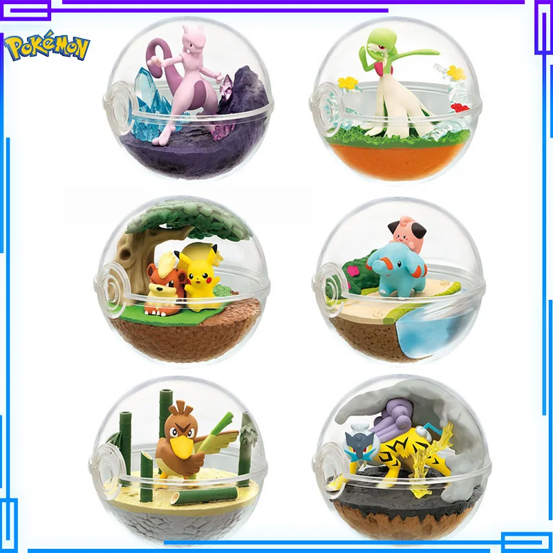 

Re-ment Original Pokeball Terrarium Pokemon Ball Pikachu Figure Growlithe Raikou Mewtwo Gardevoir Figurine Series 7