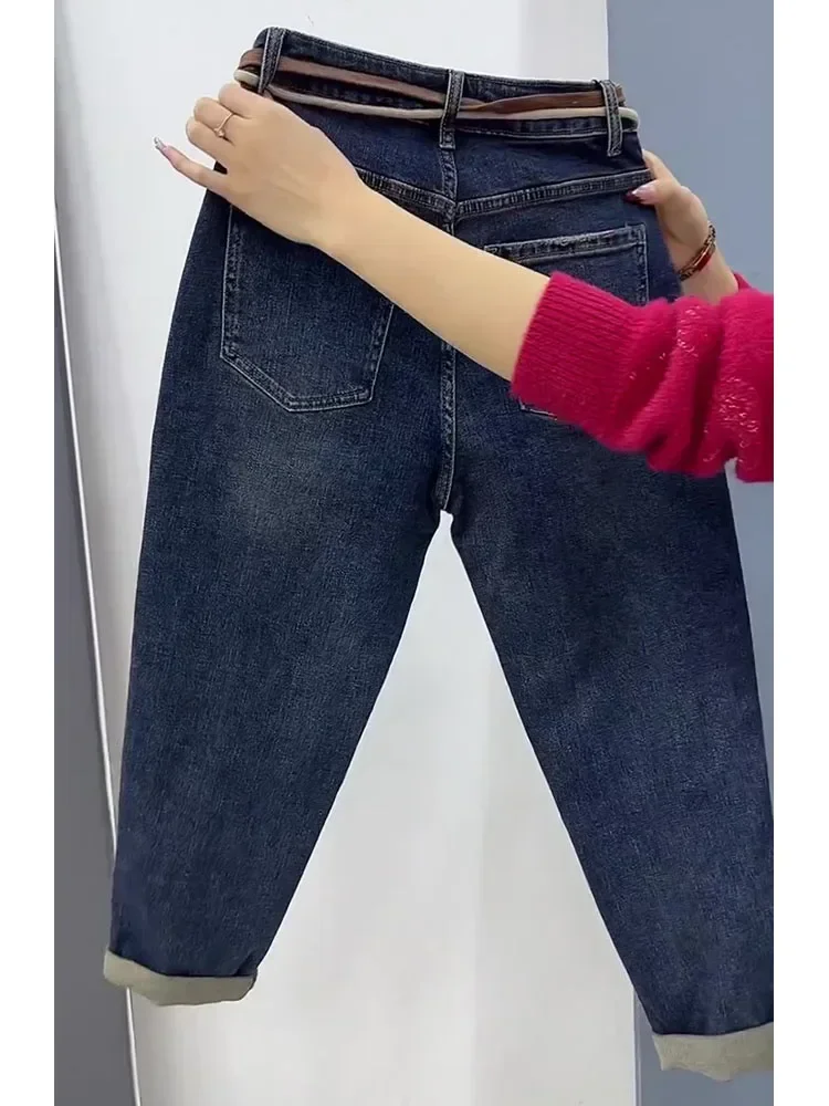 Y2k Jeans Pear-shaped Plus Size Women's Jeans Baggy Haren Pants 2023 New High Waist Elastic Slimming Pantalones De Mujer 4