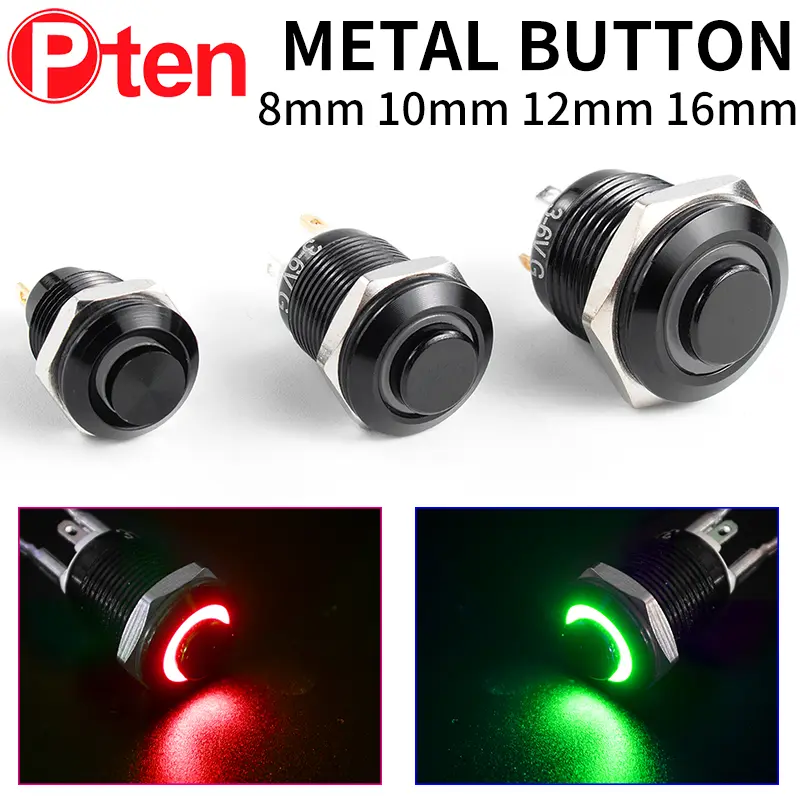 1NO High head Waterproof Metal Push Button Switch LED Light Self-locking/reset 3/6/12/24/220V 8/10/12/16mm Oxidized black image 1