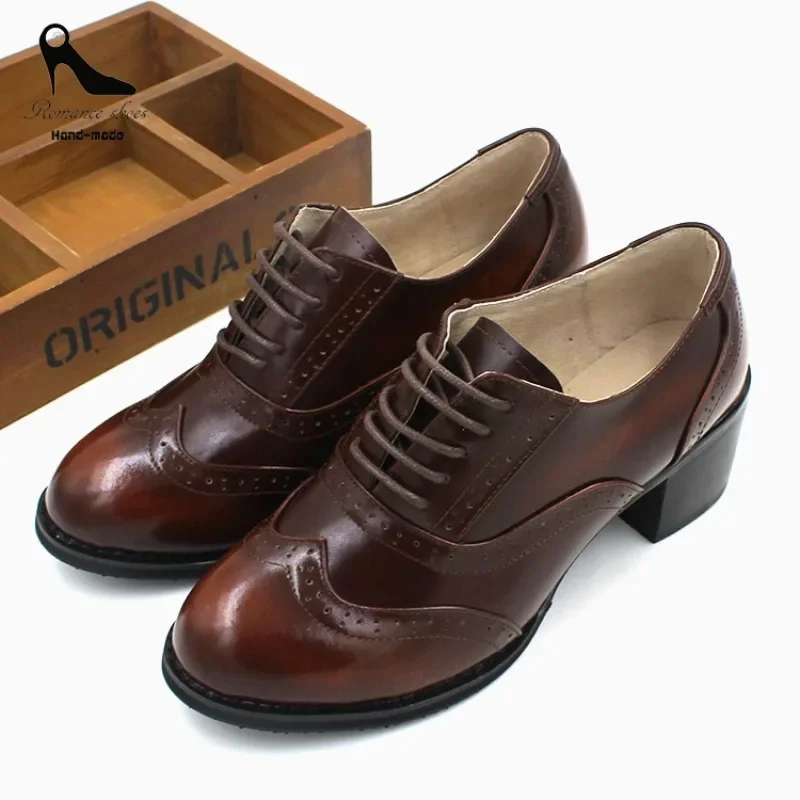 2023 Primavera Autunno Donna Décolleté In Pelle Naturale Plus Size 22-26.5Cm Pelle Bovina + Pelle Di Cinghiale Full Leather Block Scarpe Retrò Mocassi