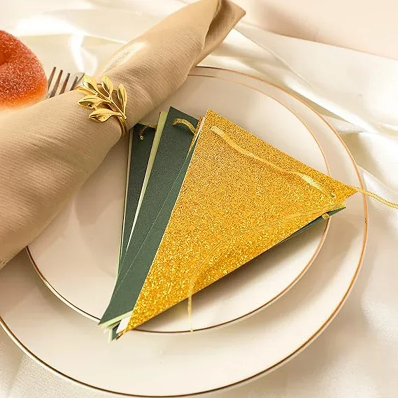 Fanion En Papier Vert Sauge, Or Et Blanc, Décorations De Fête, Drapeau Triangulaire, Banderole Pour Safari Dans La Jungle, Décor De Fête D' Anniversaire En Forêt Sauvage