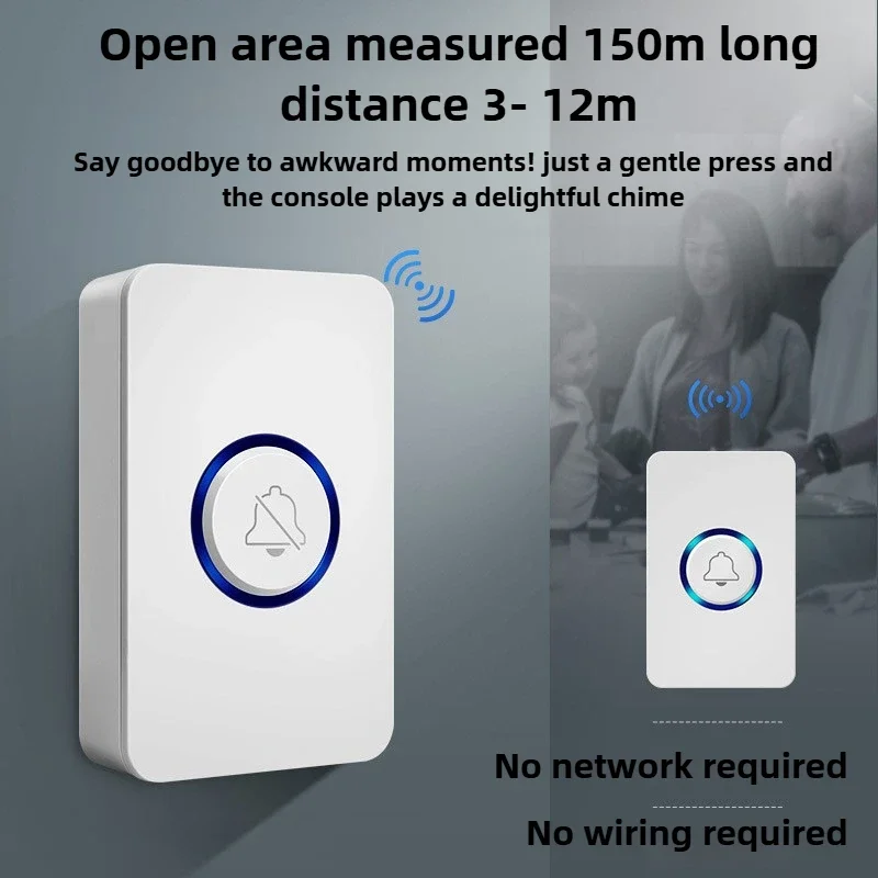 Upgraded Version One Drag One Music Remote Control Doorbell Adhesive Long-range High Sound Caller Smart Doorbell for Elderly Kid