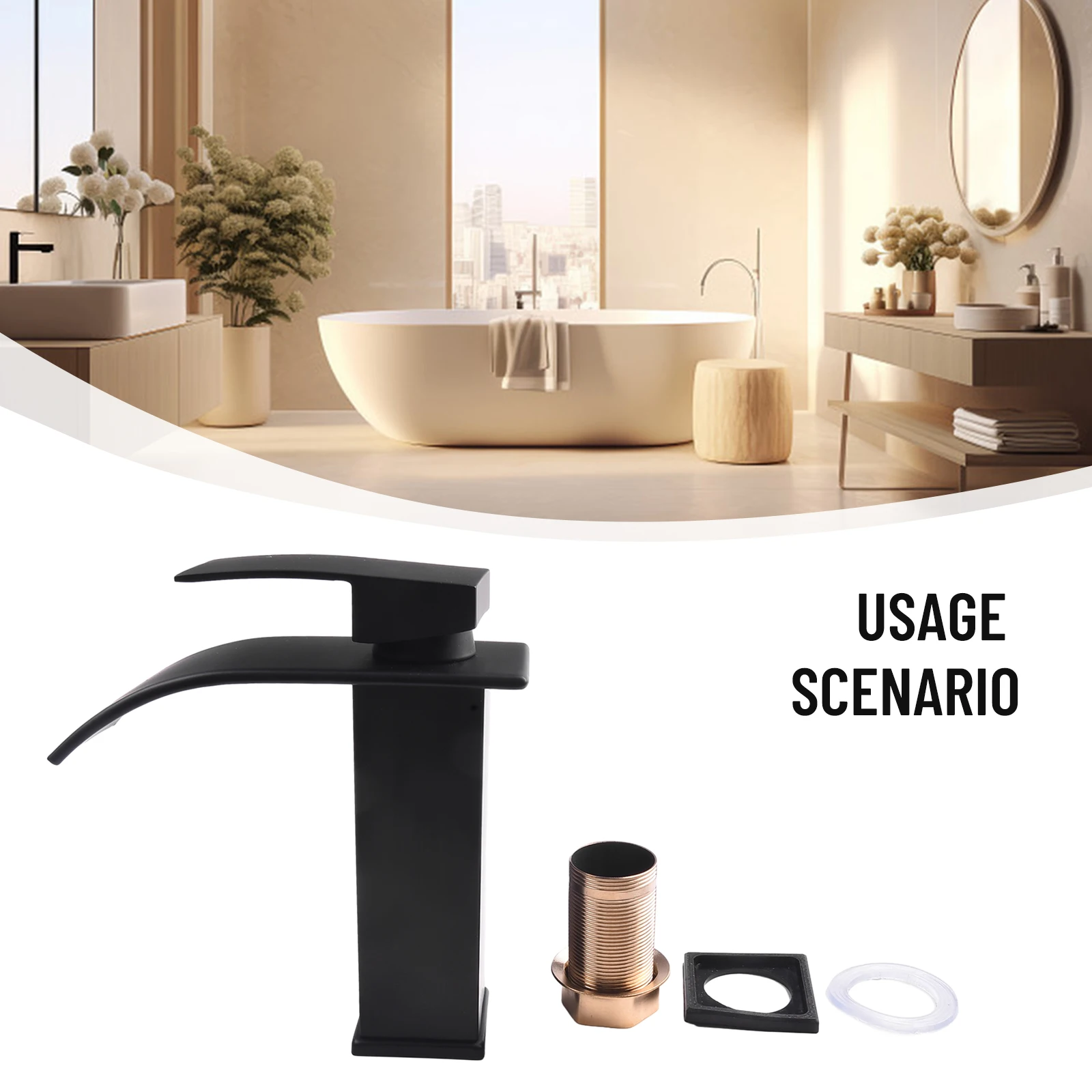 

Waterfall Basin Sink Faucet Black Faucets Brass Bath Faucets Hot&Cold Water Mixer Vanity Tap Deck Mounted Washbasin Taps
