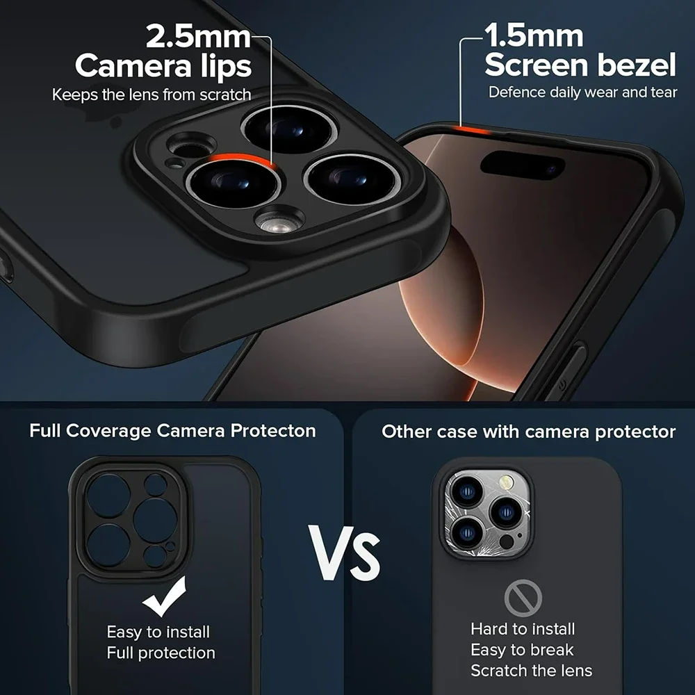 Rugged Shockproof Transparent Matte Phone Case with Hybrid Hard PC and Soft Design