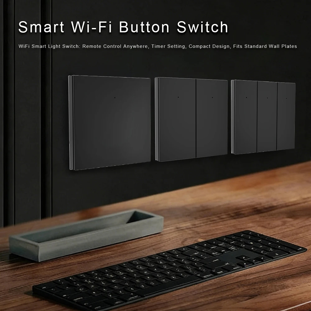 สวิตช์ไฟอัจฉริยะ Wi-Fi สีขาว/ดำ แบบ 1/2/3 ช่อง / แชร์อุปกรณ์ / โหมดฉาก / ต้องใช้สายกลาง 1