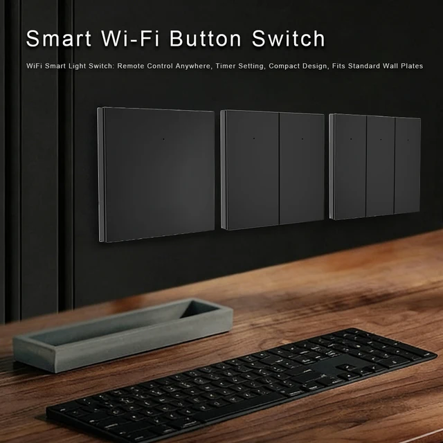สวิตช์ไฟอัจฉริยะ Wi-Fi สีขาว/ดำ แบบ 1/2/3 ช่อง / แชร์อุปกรณ์ / โหมดฉาก / ต้องใช้สายกลาง 1