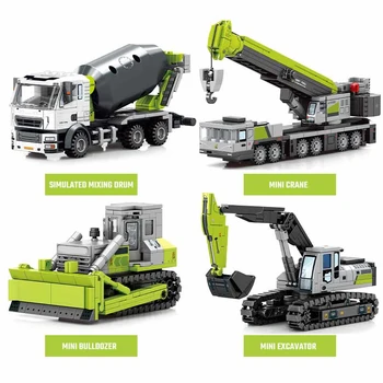 SEMBO Engineering Vehicle Assemblage Building Blocks Kits MOC Excavator Mixer Truck Model Bricks DIY Educational Toys Boys Gifts 1