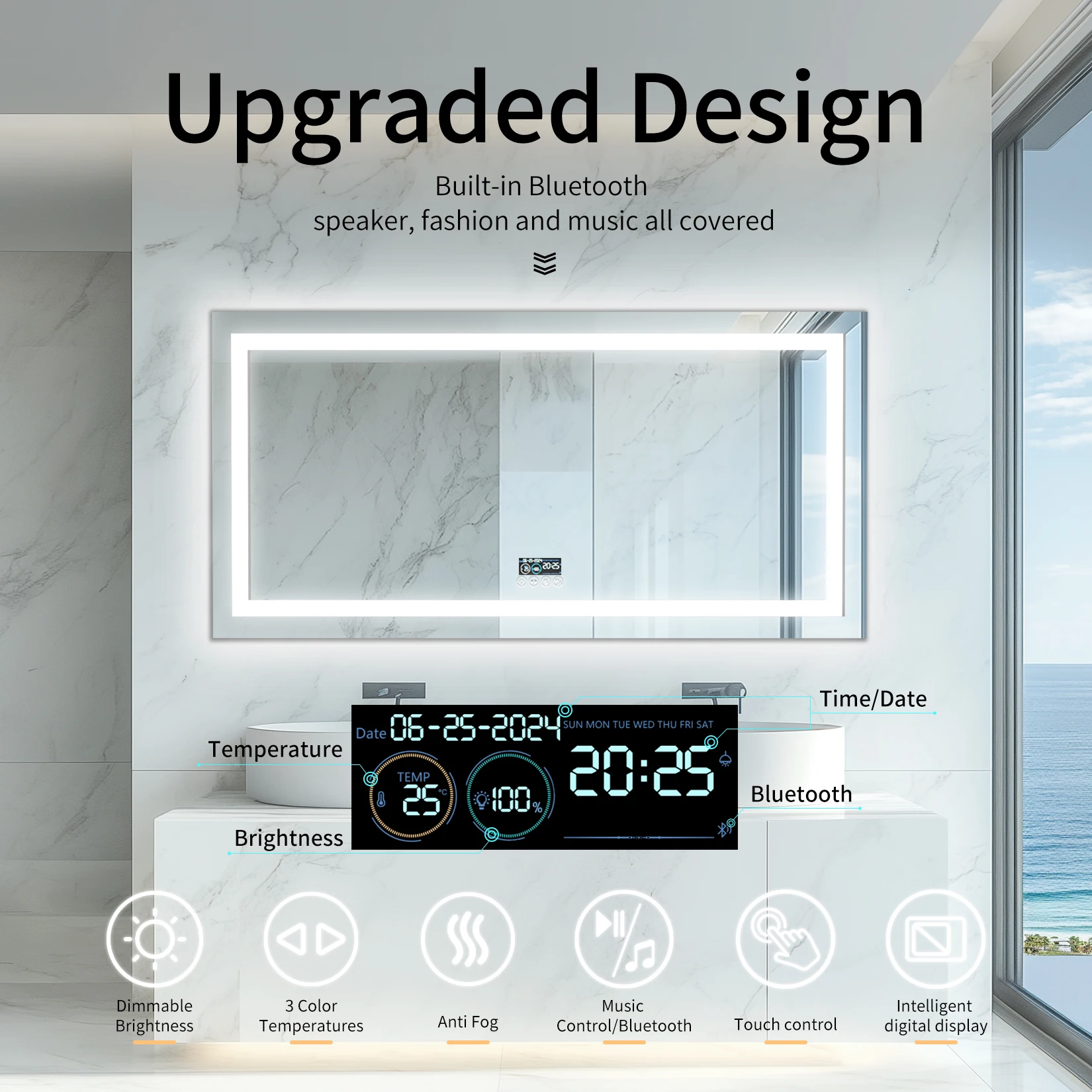 LUVODI Large Illuminate Bluetooth Bathroom Mirror Time Display LED Lighted Full Length Dressing Mirror 6