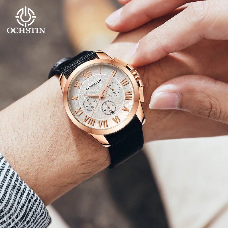 OCHSTIN Luxury Man Watch High Quality Waterproof Chronograph Luminous Men's Wristwatch Leather Men Quartz Watches Casual Clock