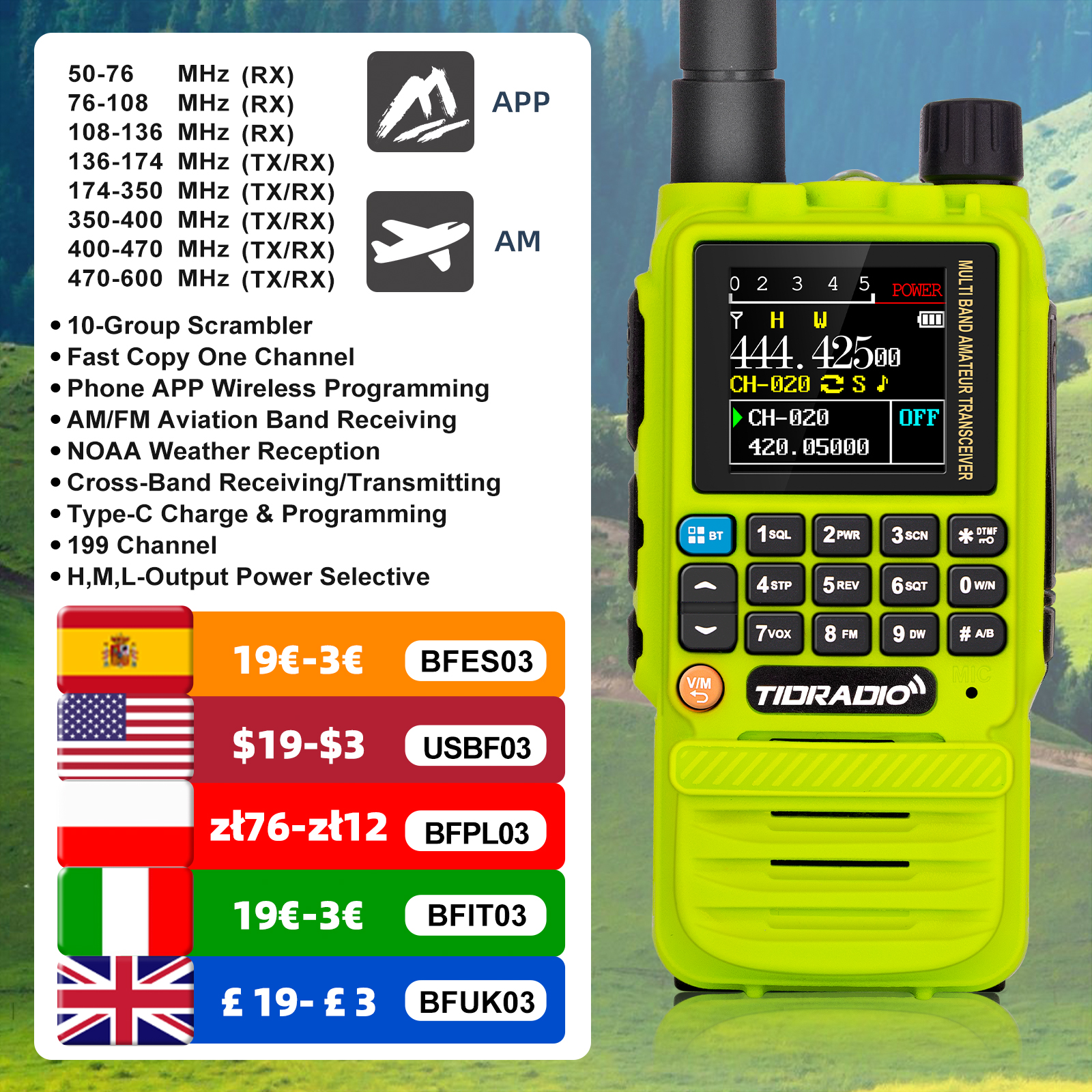 TIDRADIO H3 Long Range Walkie Talkie Profesional Air Band Tow Way Radio Phone APP Wireless Programming Rechargeable Station GMRS