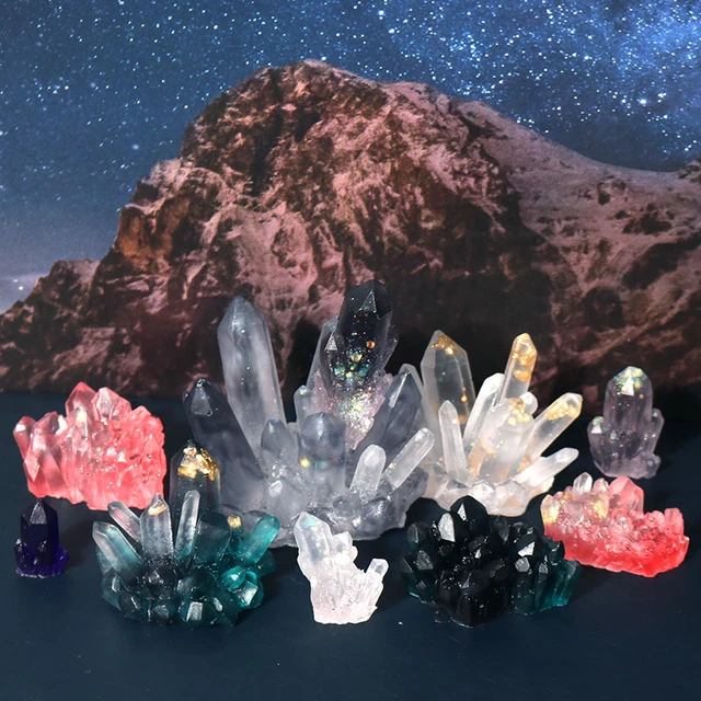 FineInno 11 PCS Crystal Cluster Molds Set Quartz Rock Silicone Resin Mould  Crystal Column Icicle Iceberg Epoxy Resin Molds with Different Shapes for