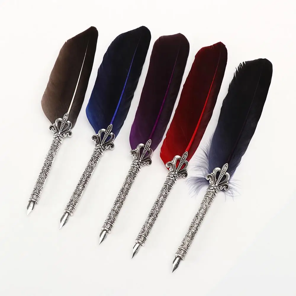 Vintage Feather Pen Set with Ornate Quill and Nib Collection - Elegant Writing Gift Set