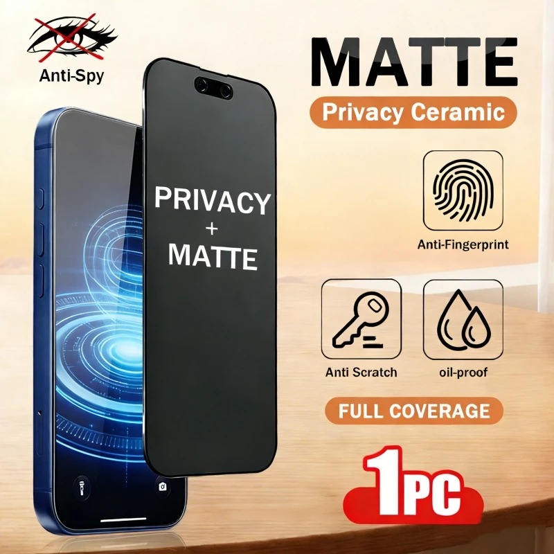 1 шт. Матове керамічне захисне покриття для екрану iPhone 17-11 Pro Max, захист від шпигунства, захист від відбитків пальців, захист від відблисків, сумісне з чохлами