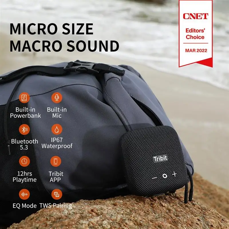 Tribit StormBox 마이크로 2 휴대용 블루투스 스피커, 90dB 큰 소리, 깊은 저음, IP67 방수, 캠프 소형 스피커 내장 스트랩