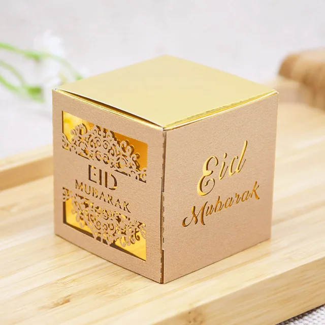 5/10pcs Eid Mubarak Chocolate Candy Box Ramadan Kareem Favor Gift Box Islamic Muslim Festival Happy Al-Fitr Eid Party Supplies champagne gold