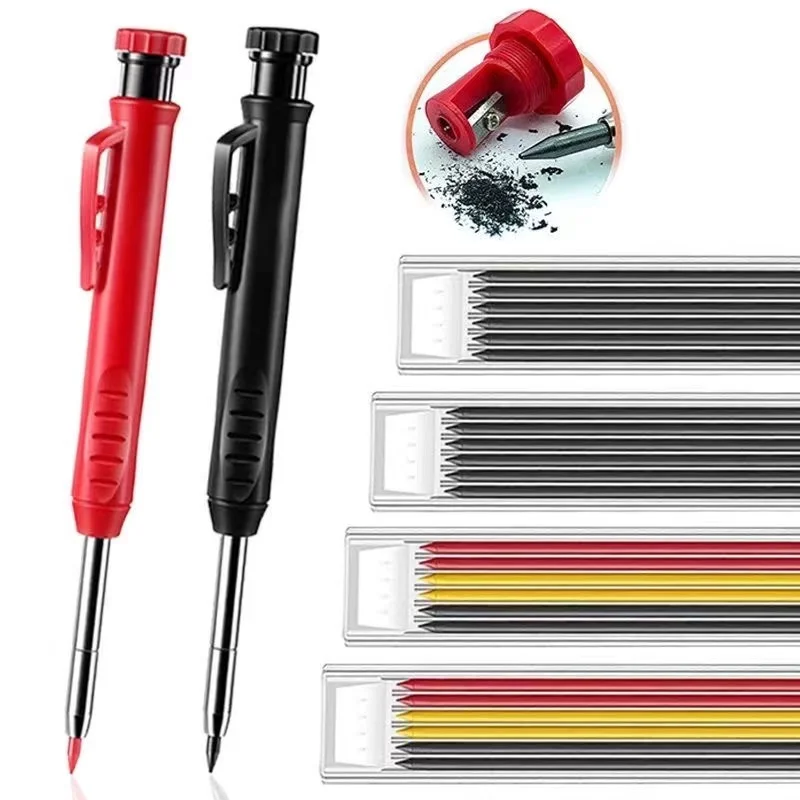 

Carpentry Scriber Solid Carpenter Pencil Set with 6 Refill Built-in Sharpener Marking Scriber Construction Woodworking Tools