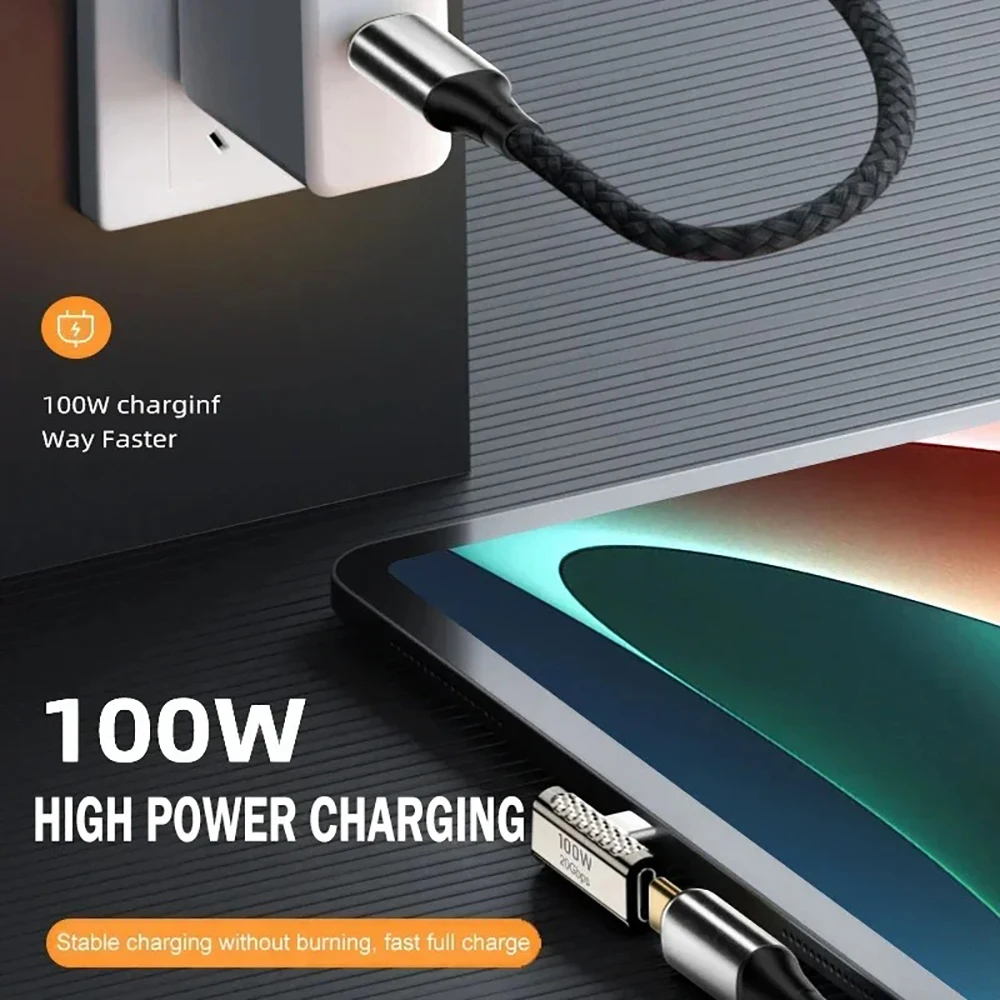 100W 20Gbps USB To Type C Charging Phone Adapter Data Transfer Converter 90 Degree Right Angled Adapter for Laptop Phone Tablets