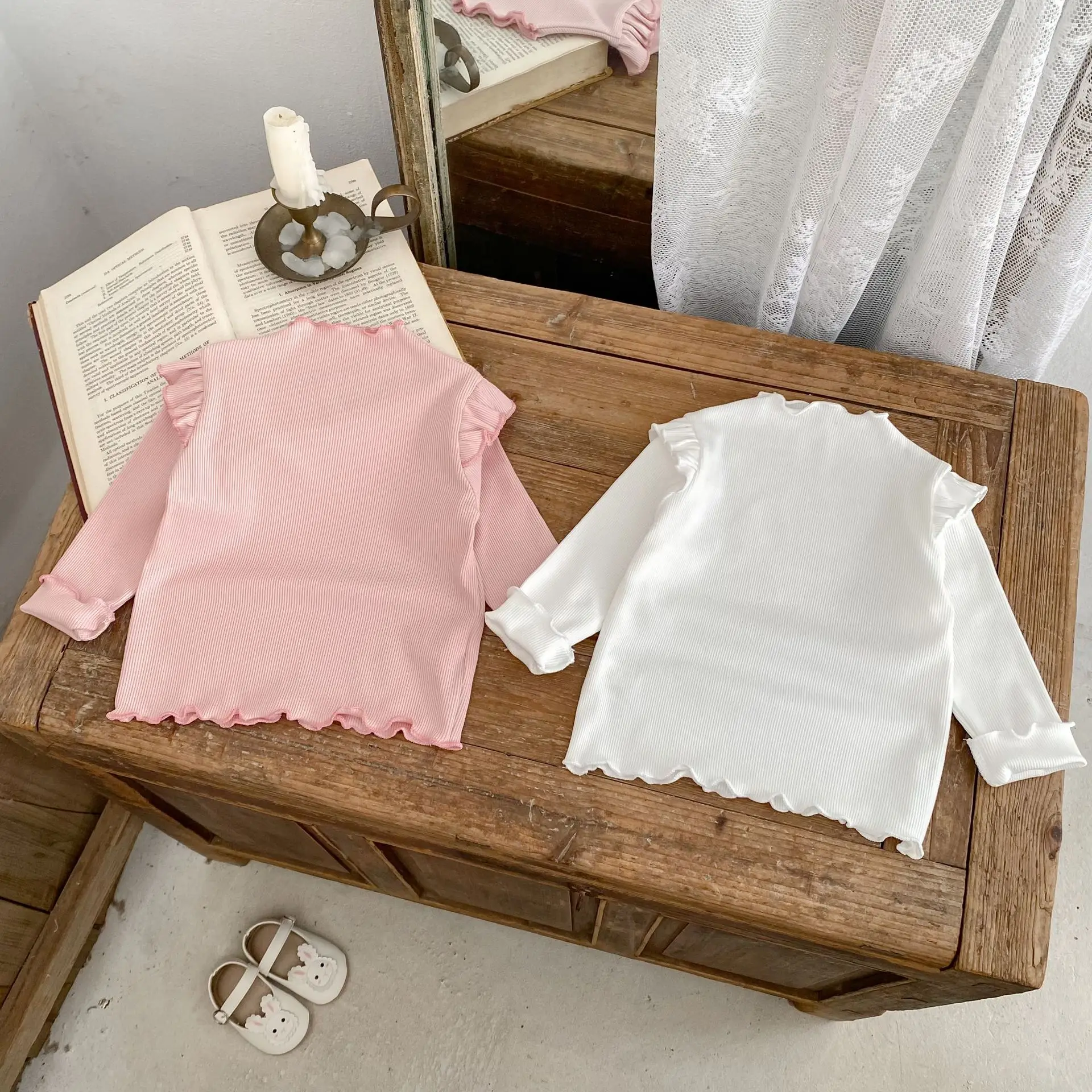 Description Picture 4 of item2025 Autumn New Baby Long Sleeve T Shirts Cotton Girls Cute Ribbed Bottoming Shirts Toddler Solid Versatile Tops Infant Clothes