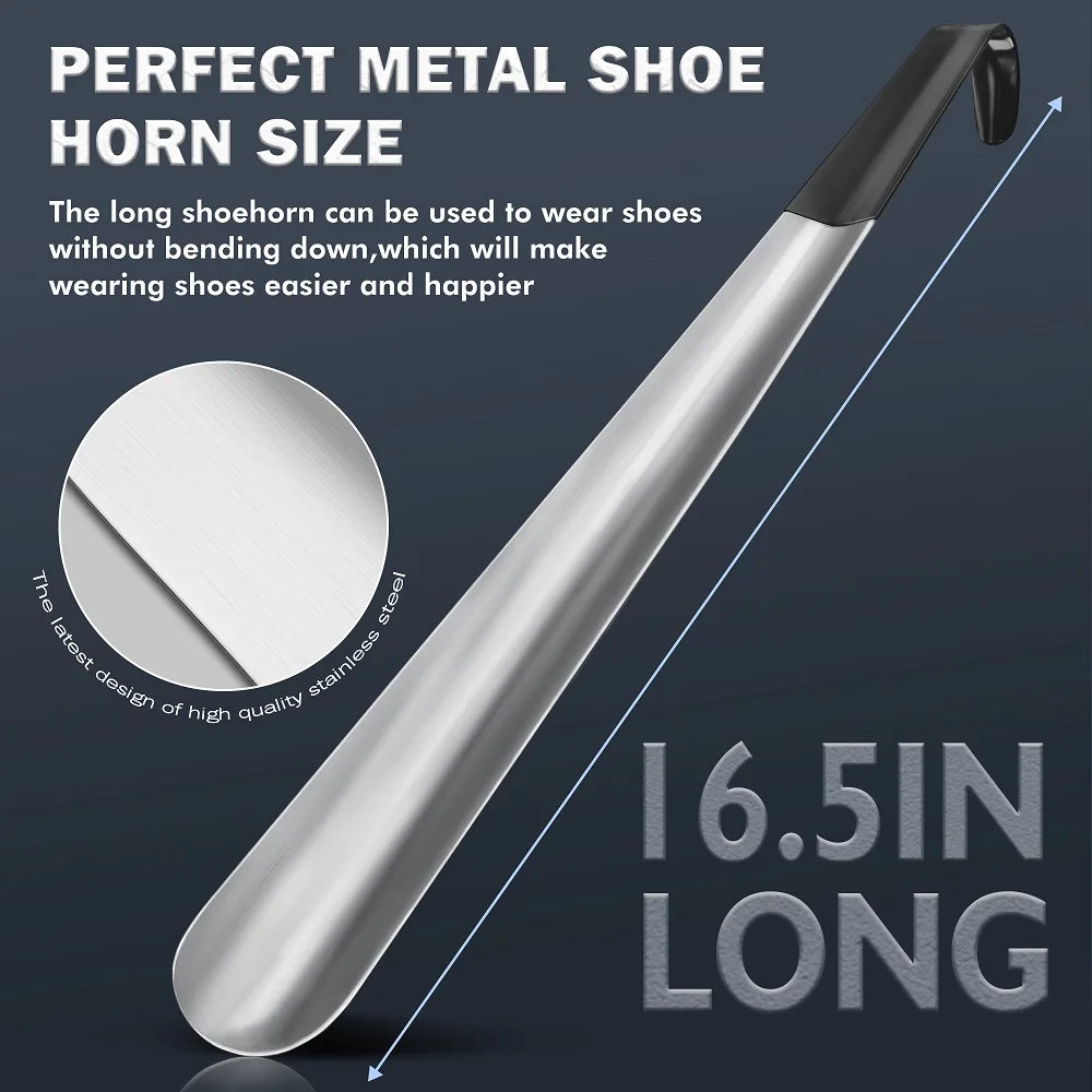 ZOMAKE 2Pcs Metal Long Shoe Horn Puller Long Handle for Seniors 42cm Extra  Wear Shoe Helper Aid Tool Lifter for Men Women