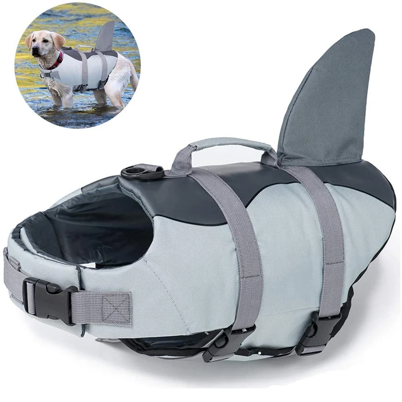 

Dog Life Jacket Ripstop Dog Lifesaver, Shark Vests with Rescue Handle, Pet Dog Safety Swimsuit for Swimming Pool Beach Boating