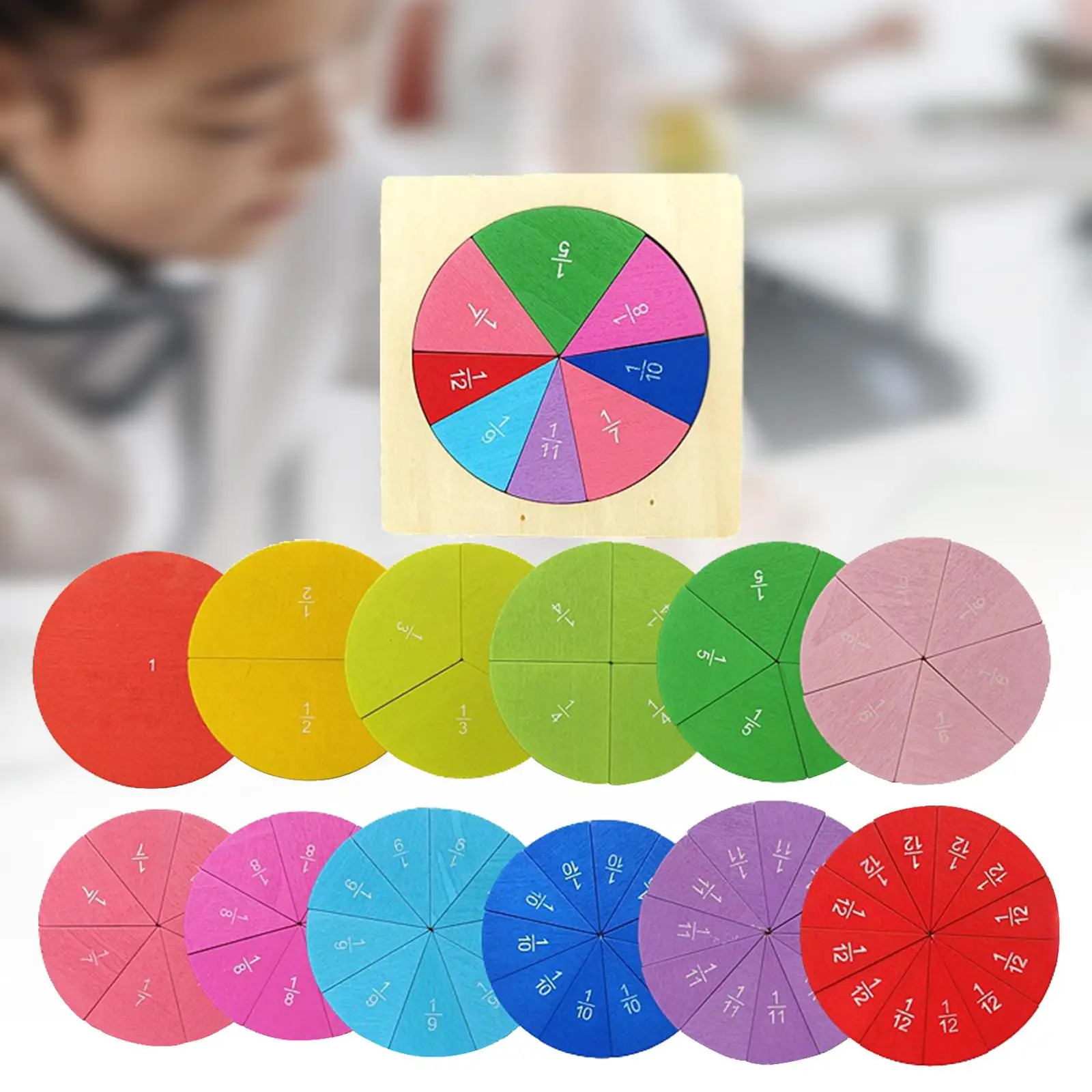 Education Fraction Circles, Wooden Math Learning Toys, Preschool Color Cognition Math Teaching for Kids Age 6 7 8 9 10 Girls