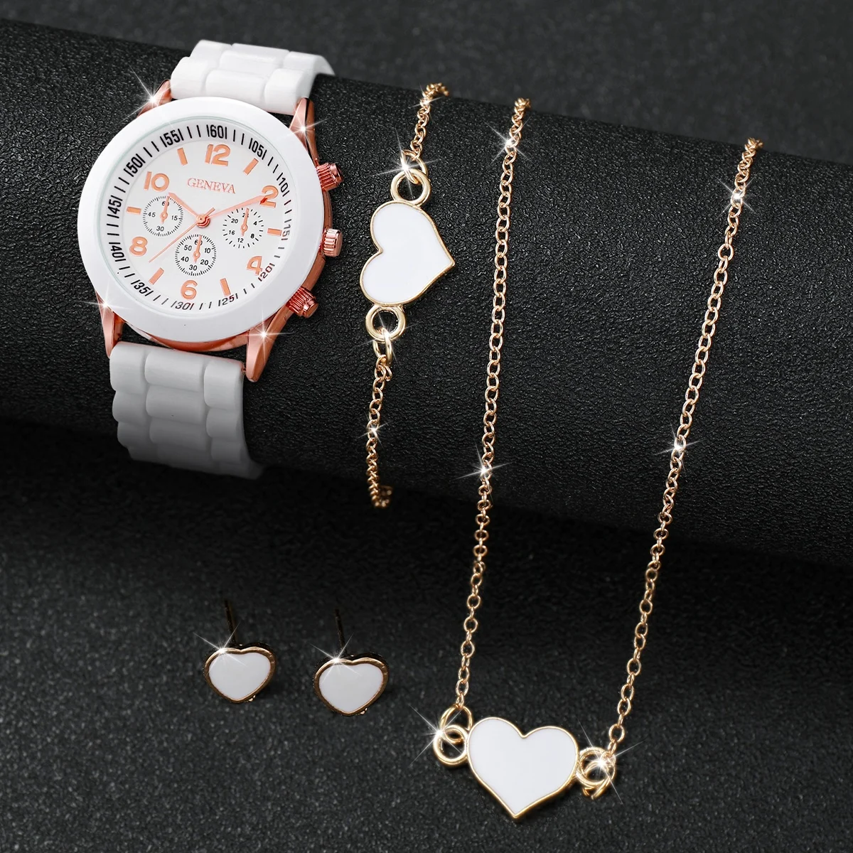 Womens Watch 5/6PCS Casual Silicone Band Quartz Butterfly Jewelry Set(Without Box)