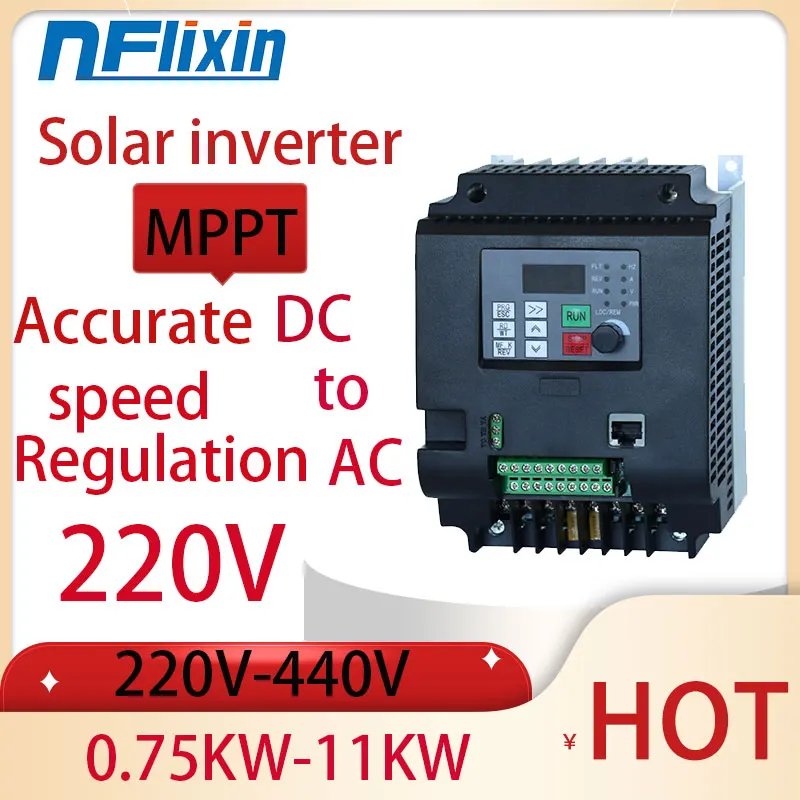 VFD อินเวอร์เตอร์พลังงานแสงอาทิตย์ DC 200-400V 2.2KW 10A อินพุตแปลงความถี่ 3 เฟสสําหรับปั๊มน้ํา Motor Speed Controller 1